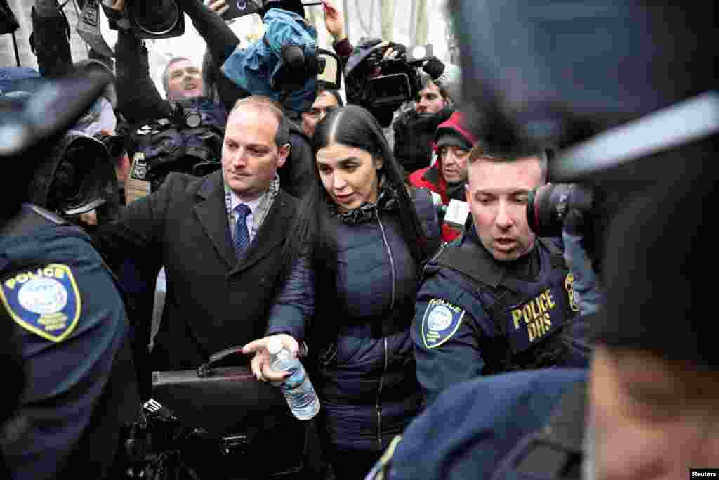 Emma Coronel Aispuro, the wife of Joaquin Guzman, departs after the trial of Mexican drug lord Guzman, known as "El Chapo", at the Brooklyn Federal Courthouse, in New York. The world’s most infamous cartel boss, who rose from poverty in rural Mexico to amass billions of dollars, was found guilty in a U.S. court of smuggling tons of drugs to the United States over a violent, colorful decades-long career.