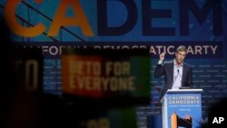 Democratic presidential candidate and former Texas Congressman Beto O'Rourke speaks during the 2019 California Democratic Party State Organizing Convention in San Francisco, June 1, 2019.