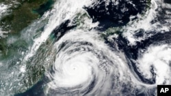 Badai Maysak di sebelah Barat Jepang, dengan angin berkecepatan 162 kilometer per jam, 1 September 2020. 