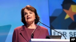 Sen. Dianne Feinstein, D-Calif., speaks at the 2018 California Democrats State Convention Saturday, Feb. 24, 2018, in San Diego.