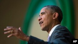 U.S. President Barack Obama delivers a speech to the African Union, July 28, 2015, in Addis Ababa, Ethiopia. 