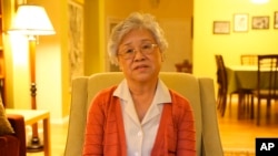 FILE - A still frame from an undated video of Myunghee Bae talking about her trip to North Korea.