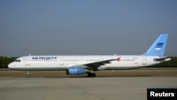 The Metrojet's Airbus A-321 with registration number EI-ETJ that crashed in Egypt's Sinai peninsula, is seen in this picture taken in Antalya, Turkey, Sept. 17, 2015.
