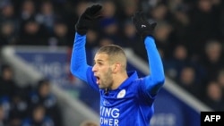 Islam Slimani lors d'un match entre son club Leicester City et Middlesbrough, Angleterre, le 26 novembre 2016.