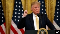 President Donald Trump speaks during the Social Media Summit in the East Room of the White House, July 11, 2019. 