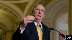 Pemimpin fraksi Republik di Senat AS, Mitch McConnell, saat memberikan keterangan pers di Capitol Hill, Washington (21/5).