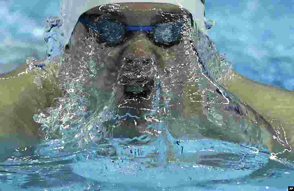 The USA swim team's Gunnar Bentz competes during the men's 200-meter individual medley heats at the 14th FINA World Swimming Championships in Hangzhou, China.