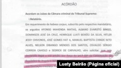Fotografia de acórdão do Tribunal Supremo de Angola