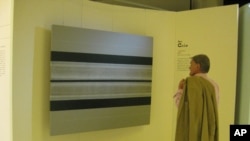 A visitor admires US artist Max Cole's 'Saltflat,' which is on exhibit at the Vatican.