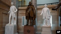 A statue of Jefferson Davis of Mississippi is on display in Statuary Hall on Capitol Hill in Washington, June 11, 2020. 