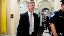 Former Ambassador William Taylor leaves a closed door meeting after testifying as part of the House impeachment inquiry into President Donald Trump, on Capitol Hill in Washington, Oct. 22, 2019.