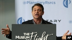 Planetary Resources Inc. co-founder and co-chairman Peter Diamandis speaks at a news conference in Seattle, April 24, 2012.