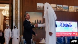 FILE - U.S. Secretary of State Antony Blinken meets with Qataran Emir Tamim bin Hamad Al-Thani in Doha on Oct. 24, 2024. Qatar will end its efforts to mediate a cease-fire between Israel and Hamas, sources said on Nov. 9, 2024.