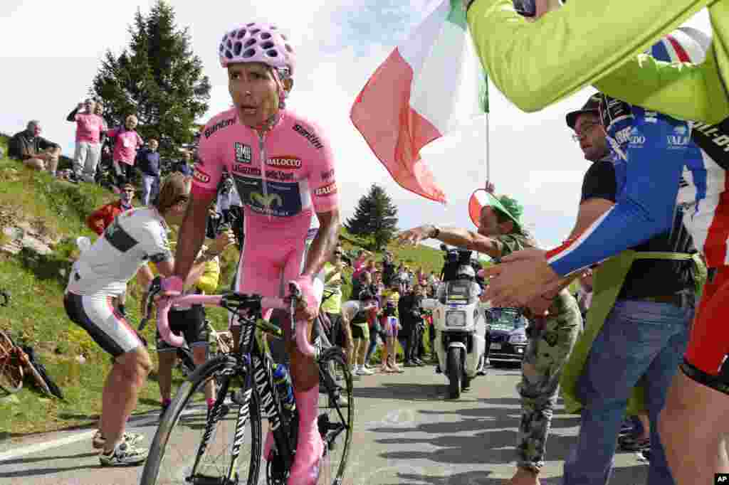 Colombia's Nairo Quintana pedals on his way to win the 19th stage of the Giro d'Italia, Tour of Itay cycling race, in Bassano del Grappa.