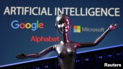 Logo Google, Microsoft, dan Alfabet serta kata-kata Kecerdasan Buatan AI dalam sebuah ilustrasi, 4 Mei 2023. (Foto: REUTERS/Dado Ruvic)
