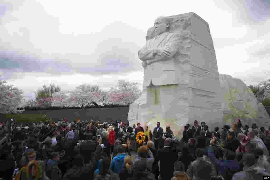 A ceremonial wreath laying takes place in honor of the 50th anniversary of the assassination of the Rev. Martin Luther King, Jr. at the MLK Memorial in Washington.