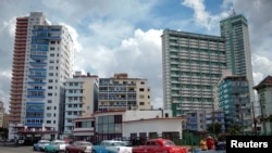 Vintage cars line up for diesel in Havana, Cuba, October 3, 2019.