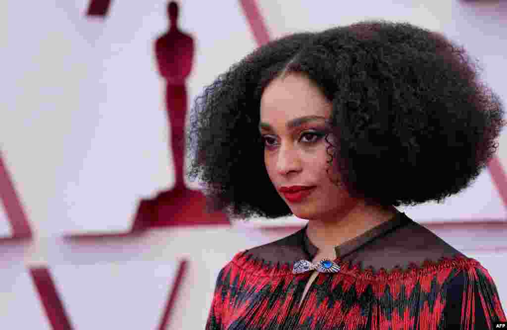 British singer-songwriter Celeste Waite, Oscar nominated for Original Song for "Hear My Voice" arrives at the Oscars on April 25, 2021, at Union Station in Los Angeles. (Photo by Chris Pizzello / POOL / AFP)