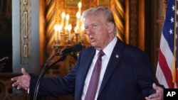 President-elect Donald Trump speaks during a news conference at Mar-a-Lago, in Palm Beach, Florida, Jan. 7, 2024.