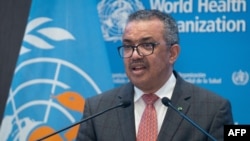 Direktor SZO Tedros Gebrejesus na brifingu u Ženevi (Foto: AFP/Christopher Black/World Health Organization)