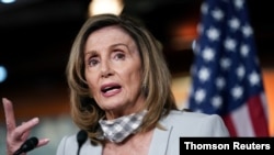 La jefa de la Cámara Baja, Nancy Pelosi, durante una rueda de prensa celebrada el pasado 13 de agosto.