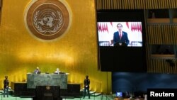 Presiden Joko Widodo memberikan pidato pada sidang Majelis Umum PBB secara virtual, Rabu (22/9). 