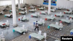 Beds are seen inside a Gurudwara (Sikh Temple) converted into a coronavirus care facility amidst the spread of COVID-19 in New Delhi, India, May 5, 2021.