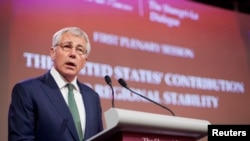 Menteri Pertahanan Chuck Hagel dalam pertemuan puncak Keamanan Asia ke-13 di Singapura (31/5). 