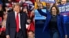 Esta combinación de imágenes muestra al republicano Donald Trump (izq.) en un mitin de campaña en Michigan, el 1 de noviembre de 2024, y la demócrata Kamala Harris (der.) camina hacia el escenario en Las Vegas, Nevada, el 31 de octubre de 2024.