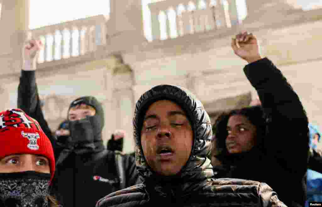 Ebony Anderson, 31, from Madison, reacts outside the Kenosha County Courthouse, during jury deliberations for Kyle Rittenhouse's trial, in Kenosha, Wisconsin, Nov. 16, 2021.