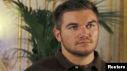 National Guardsman Alek Skarlatos at a ceremony at the U.S. Embassy in Paris, France, Aug. 23, 2015.