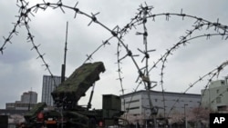 Patriot Advanced Capability-3 (PAC-3) land-to-air missiles are deployed at the Defense Ministry in Tokyo, April 7, 2012.