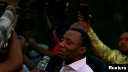 FILE - Nigerian journalist Omoyele Sowore speaks after being released on bail by Nigeria's government, in Abuja, Dec. 24, 2019. Since the coronavirus pandemic began, press freedom groups say security forces have assaulted journalists covering the issue.