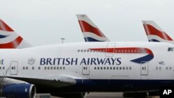 British Airways planes are parked at Heathrow Airport, Jan. 10, 2017.﻿﻿ 