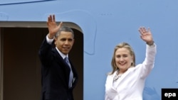 2012年11月19日美国总统奥巴马和时任美国国务卿的希拉里·克林顿在缅甸仰光