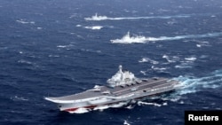 中國遼寧號航空母艦在2016年的南中國海的軍演中（資料圖）