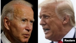 អតីត​អនុប្រធានាធិបតី Joe Biden (ឆ្វេង) និង​ប្រធានាធិបតី ដូណាល់ ត្រាំ។