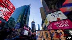紐約時報廣場的2022年標識。 (2021年12月20日)