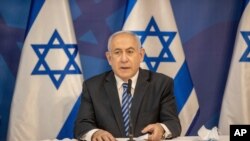 El primer ministro de Israel, Benjamin Netanyahu, hace una declaración sobre Hezbolá en el Ministerio de Defensa en Tel Aviv. Julio 27 de 2020.