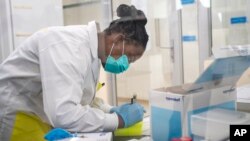 Melva Mlambo, scientifique médicale, travaille au séquençage d'échantillons du variant Omicron au centre de recherche Ndlovu à Elandsdoorn, en Afrique du Sud, le 8 décembre 2021.
