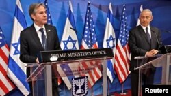 El secretario de Estado de Estados Unidos, Antony Blinken, y el primer ministro israelí, Benjamín Netanyahu, durante una conferencia de prensa en Jerusalén el 25 de mayo de 2021.