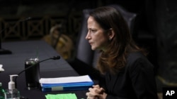 President-elect Joe Biden’s pick for national intelligence director Avril Haines speaks during a confirmation hearing before the Senate intelligence committee, January 19, 2021, in Washington.