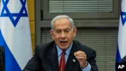 Perdana Menteri Israel Benjamin Netanyahu menyampaikan pernyataan di Knesset, parlemen Israel di Yerusalem, Selasa, 23 Mei 2023. (AP/Ohad Zwigenberg)