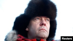 Russian Prime Minister Dmitry Medvedev visits Alexandra Land in remote Arctic islands of Franz Josef Land, Russia, March 29, 2017.
