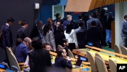 Delegates leave the General Assembly as Israel Prime Minister Benjamin Netanyahu addresses the 79th session of the United Nations General Assembly, Sept. 27, 2024.