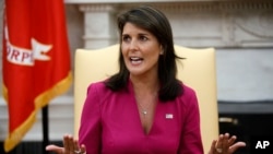 Nikki Haley, dans le Bureau ovale de la Maison-Blanche, le 9 octobre 2018.
