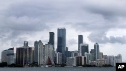 Clouds loom over the Miami skyline May 14, 2020, the early signs of what would become Tropical Storm Arthur.