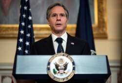 U.S. Secretary of State Antony Blinken delivers remarks at the State Department in Washington, March 3, 2021.