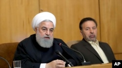 FILE - In this photo released by the official website of the office of the Iranian Presidency, President Hassan Rouhani speaks during a Cabinet meeting in Tehran, April 24, 2019.