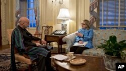 Secretary of State Hillary Rodham Clinton meets with Afghanistan President Hamid Karzai at State Department Jan. 10, 2013